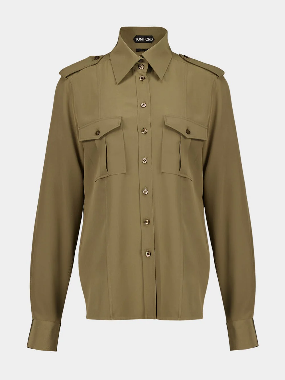 Khaki Silk Military Shirt - Image 2