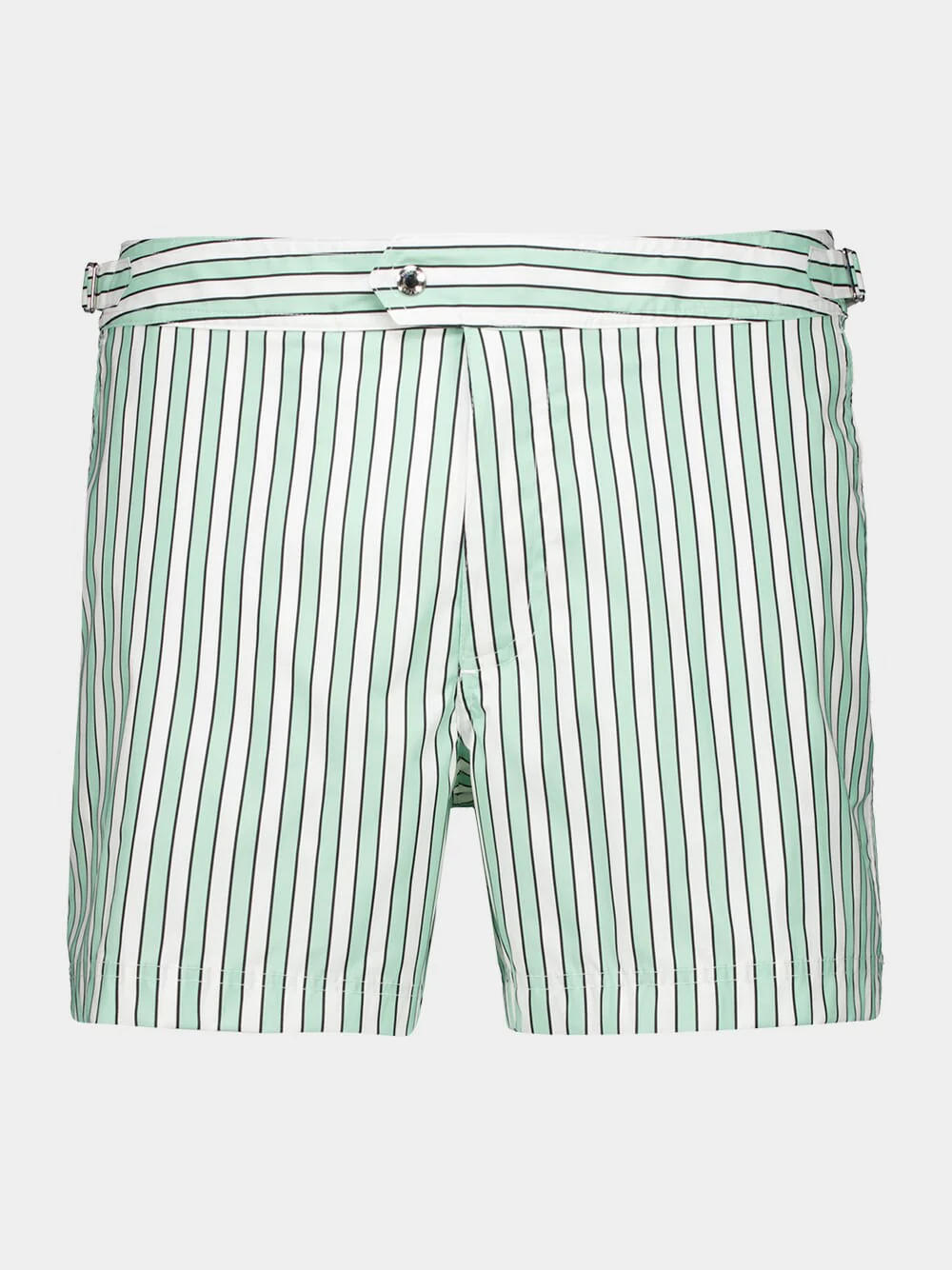 Light Green and White Striped Nylon Swim Shorts