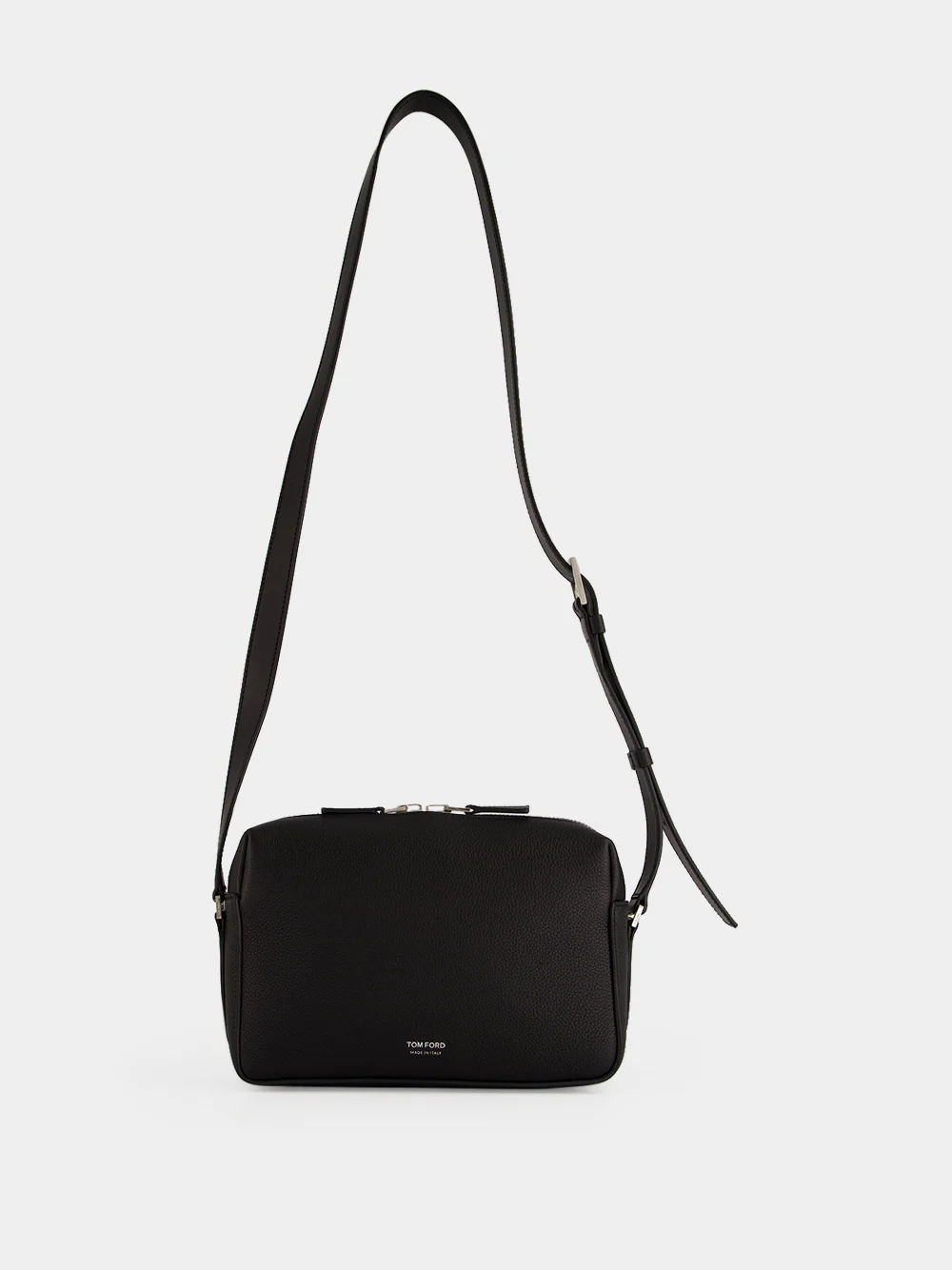 Black Grained Leather Messenger Bag - Image 2