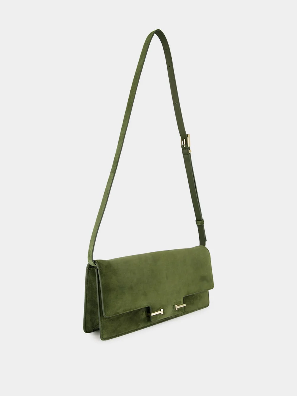Moss Green Cashmere Suede Shoulder Bag - Image 3