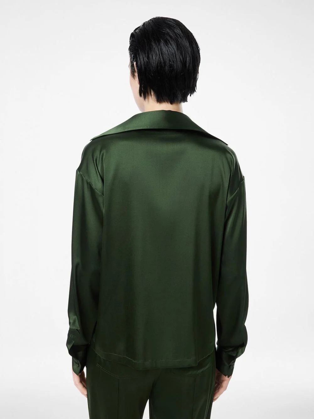 Moss Green Silk Satin Polo Shirt - Image 4