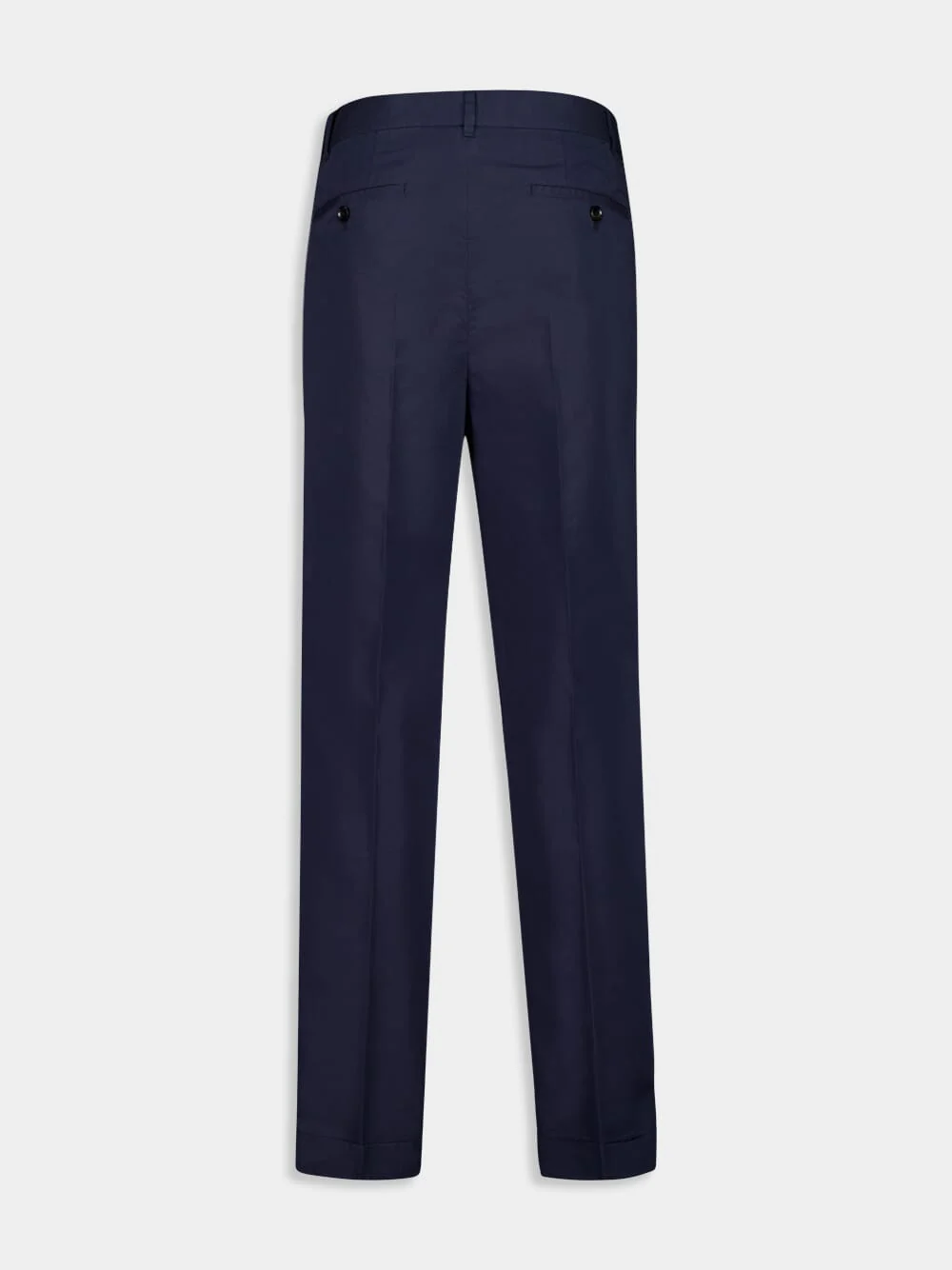 Navy Blue Double-Pleat Sport Trousers in Fluid Cotton and Silk - Image 2