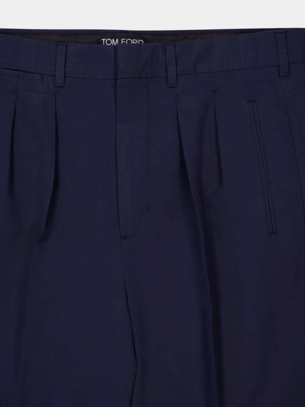 Navy Blue Double-Pleat Sport Trousers in Fluid Cotton and Silk - Image 3