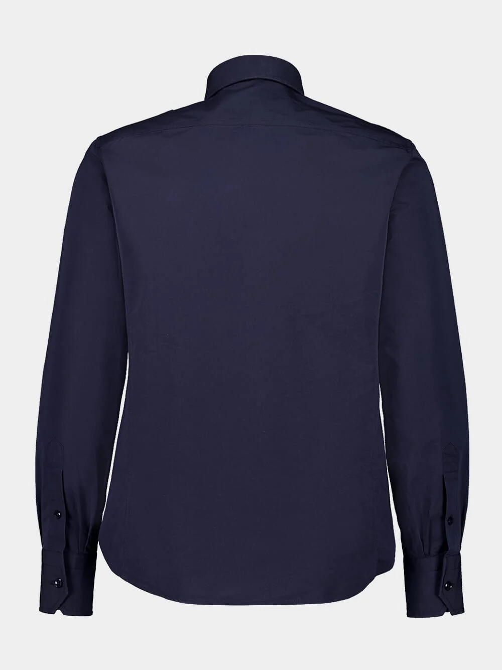 Navy Blue Long-Sleeve Military Shirt in Fluid Cotton and Silk - Image 2
