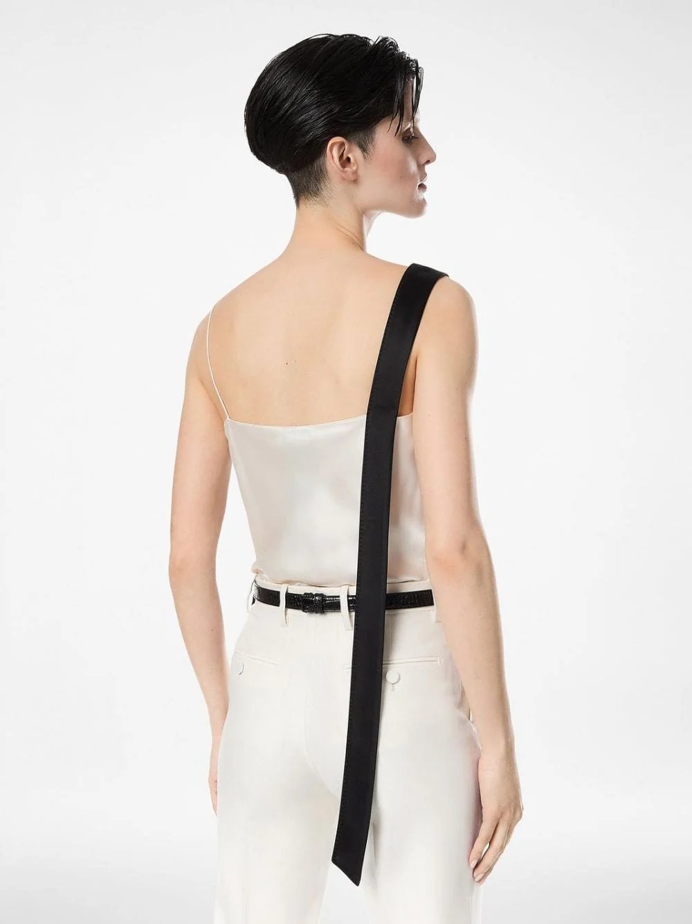 Off-White Silk Camisole with Tuxedo Band - Image 3