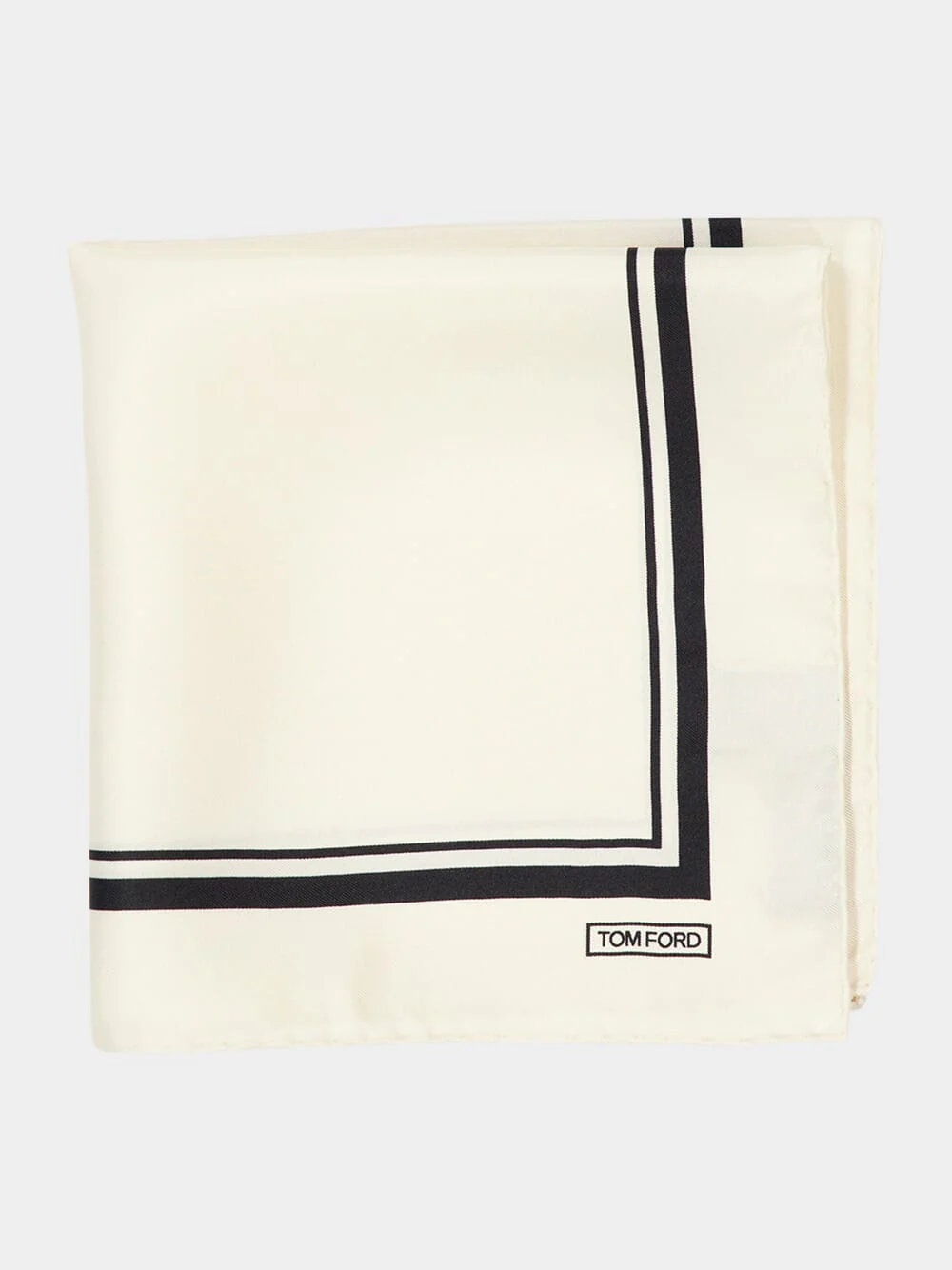 Off White Tonal Frame Silk Pocket Square - Image 3