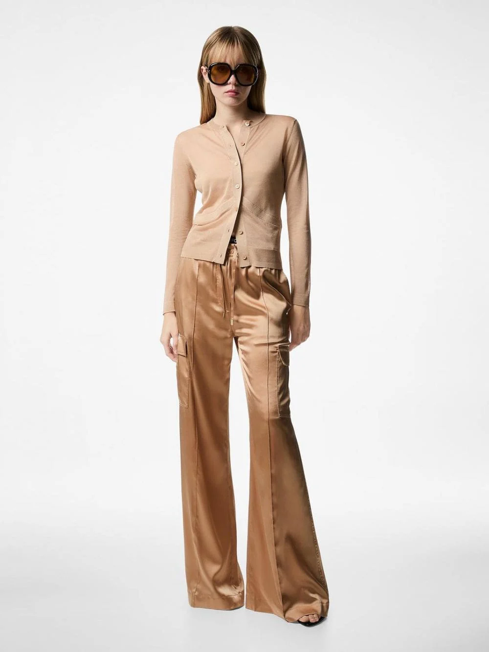 Pale Beige Stretch Silk Cargo PJ Pants - Image 2