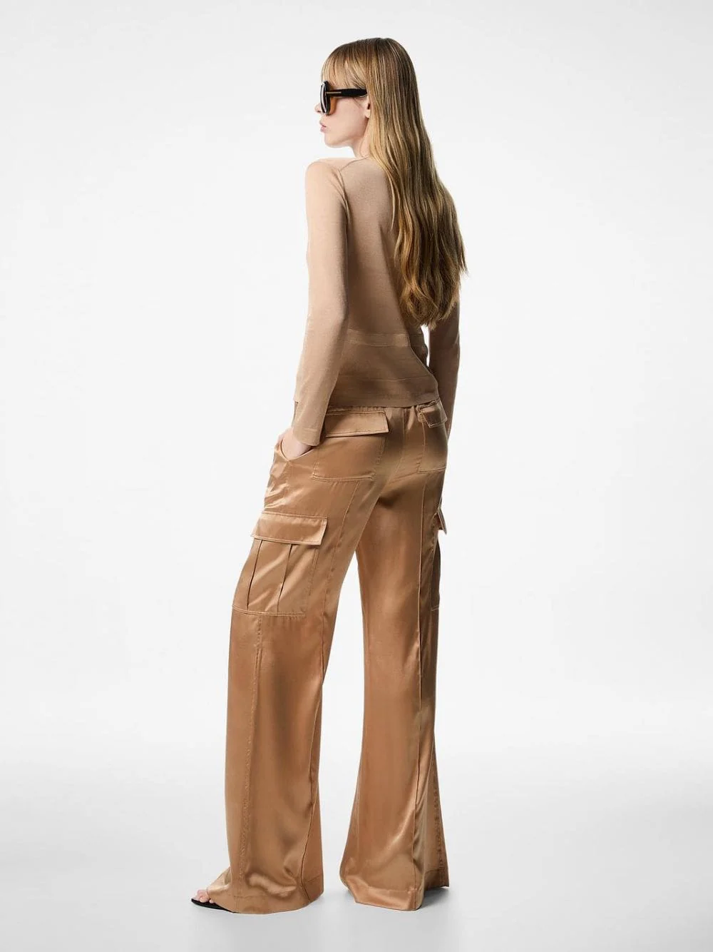 Pale Beige Stretch Silk Cargo PJ Pants - Image 4