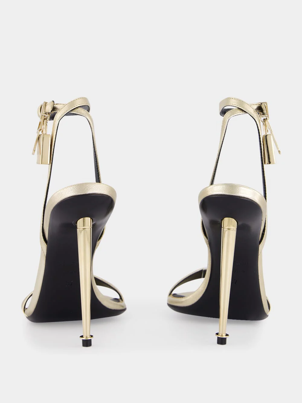 Pale Gold Laminated Nappa Leather Padlock Pointy Naked Sandal - Image 4
