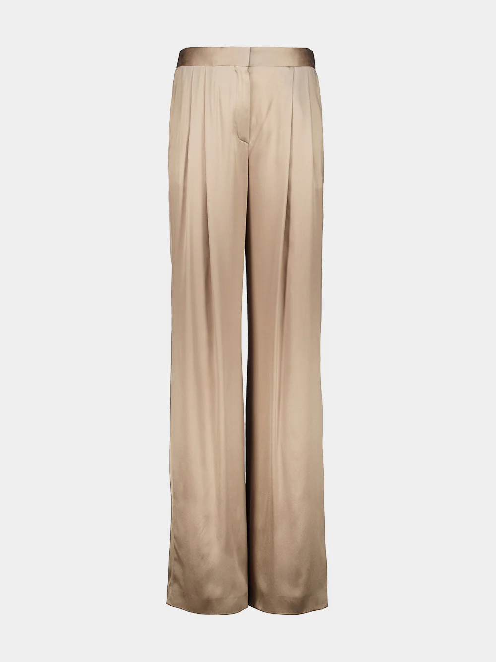 Desert Taupe Silk Satin Double Pleat Pants - Image 2
