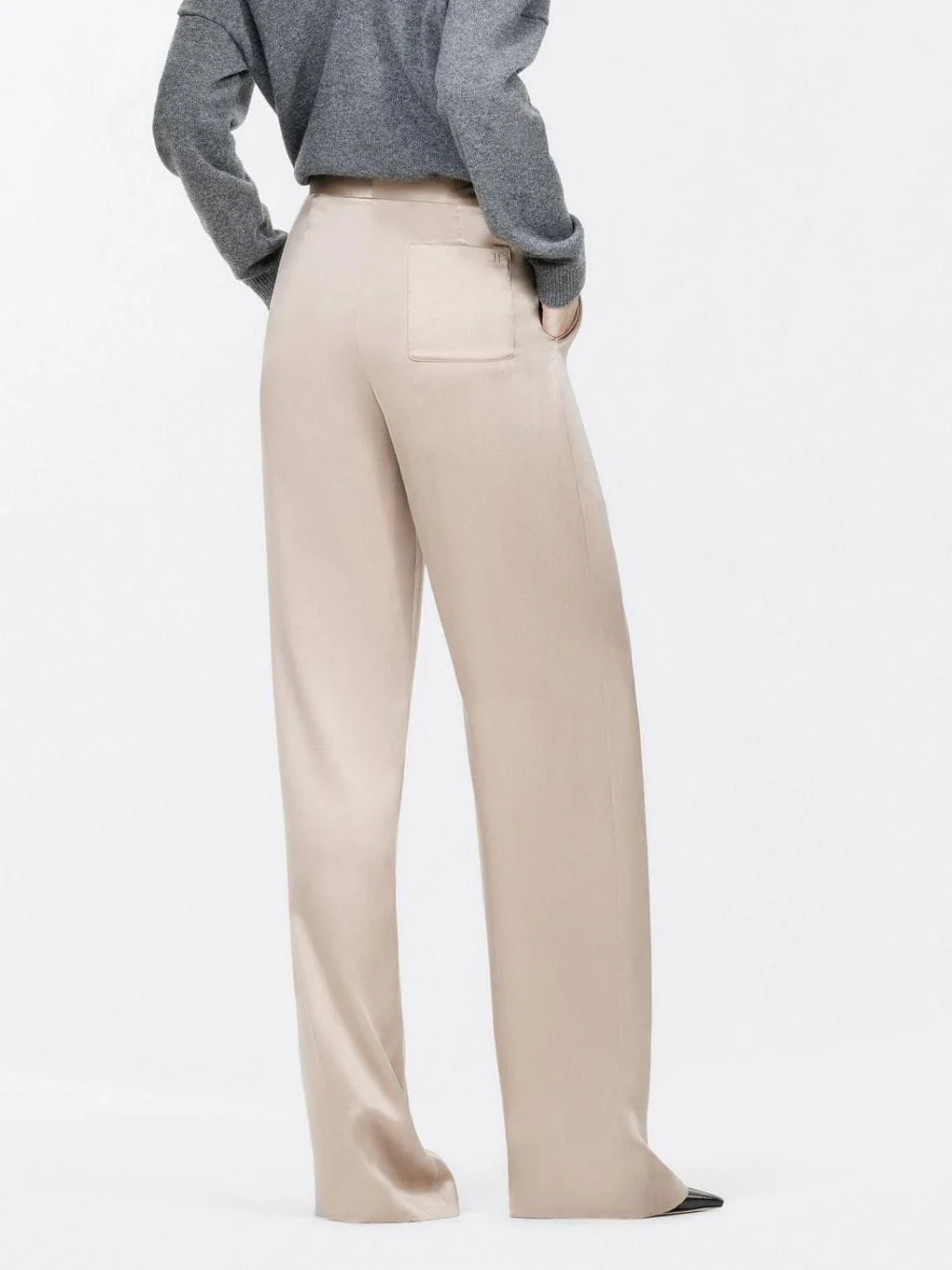 Desert Taupe Silk Satin Double Pleat Pants - Image 3