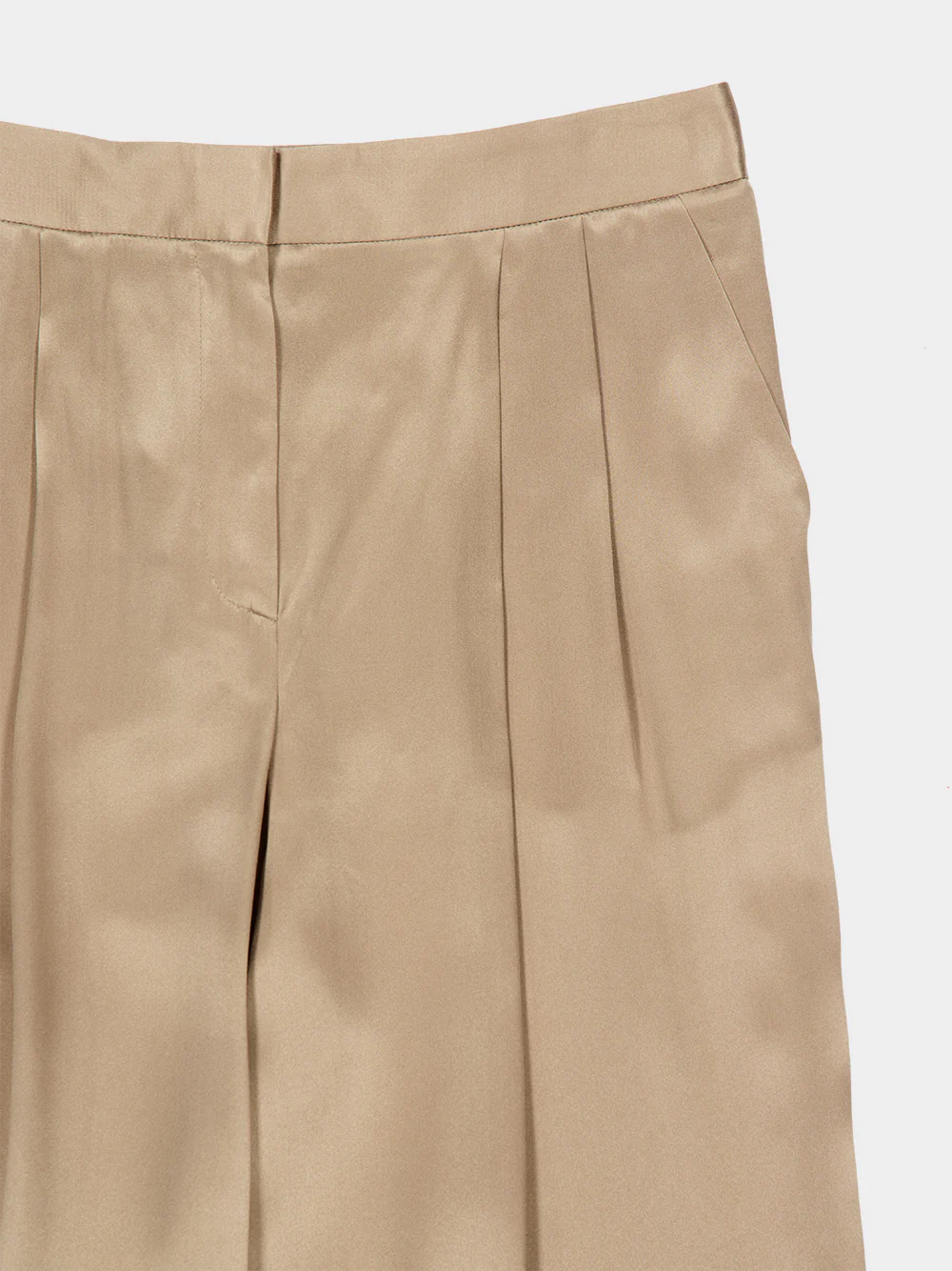 Desert Taupe Silk Satin Double Pleat Pants - Image 5