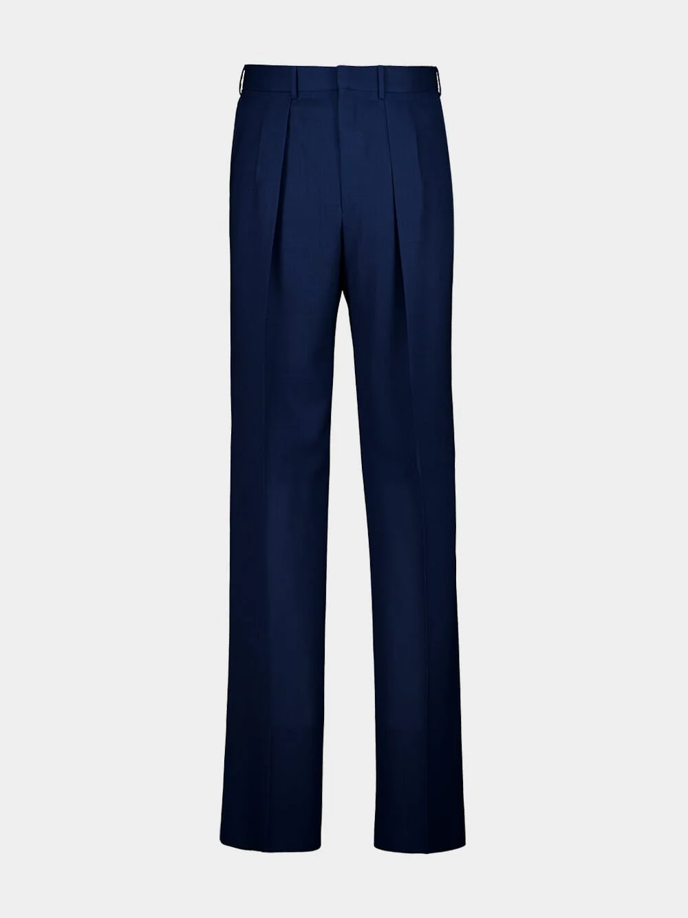 Prussian Blue Wool Pleated Trousers