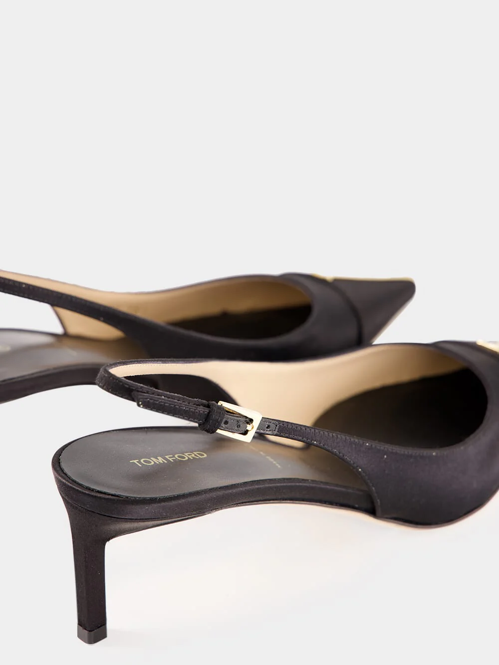 Black Crystal Silk Slingback Pumps - Image 6