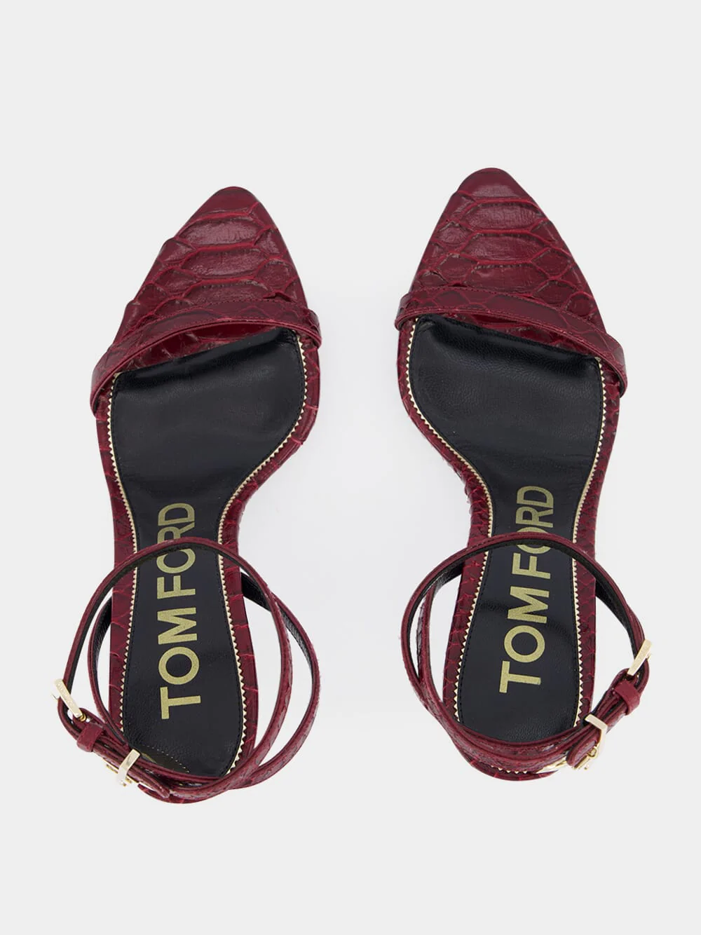 Ruby Red Padlock Pointy Naked Sandal in Laminated Crocodile - Image 4