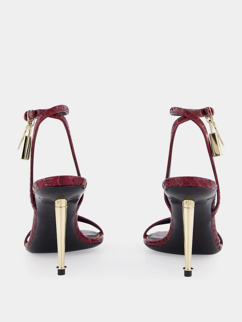 Ruby Red Padlock Pointy Naked Sandal in Laminated Crocodile - Image 5