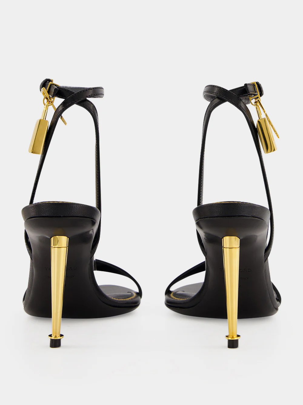 Black Shiny Leather Padlock Pointy Naked Sandal - Image 4