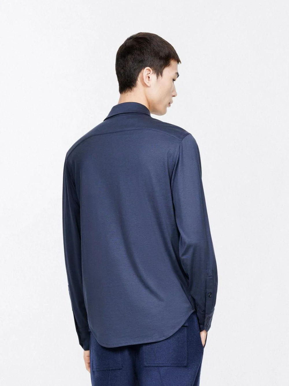 Navy Blue Silk Cotton Blend Military Shirt - Image 4