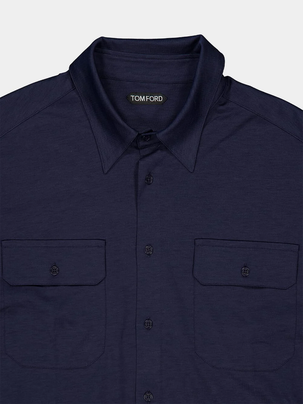 Navy Blue Silk Cotton Blend Military Shirt - Image 5