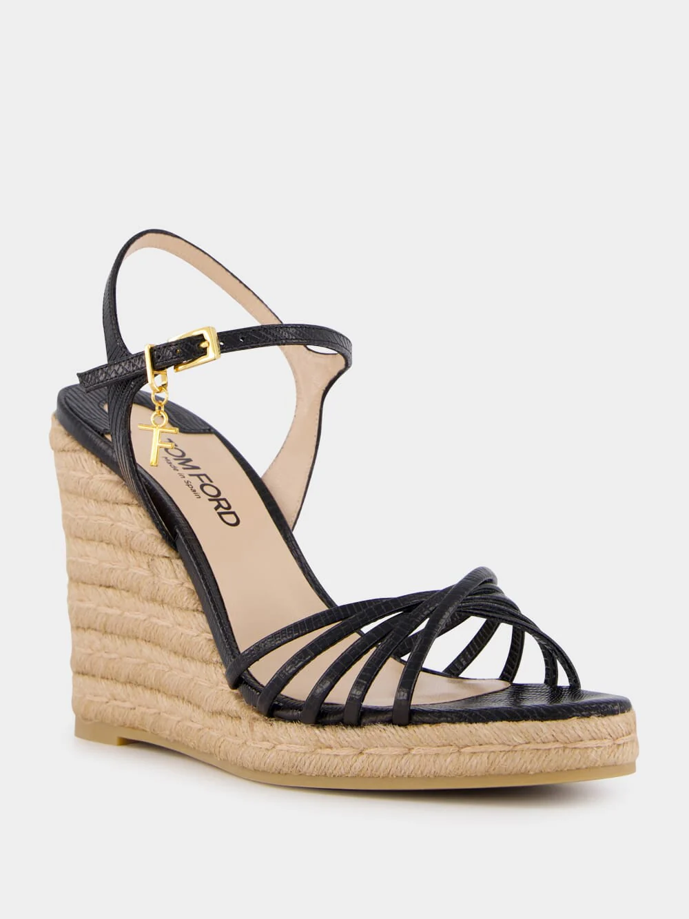 Black Printed Lizard Leather Cabana Wedge Espadrille - Image 2
