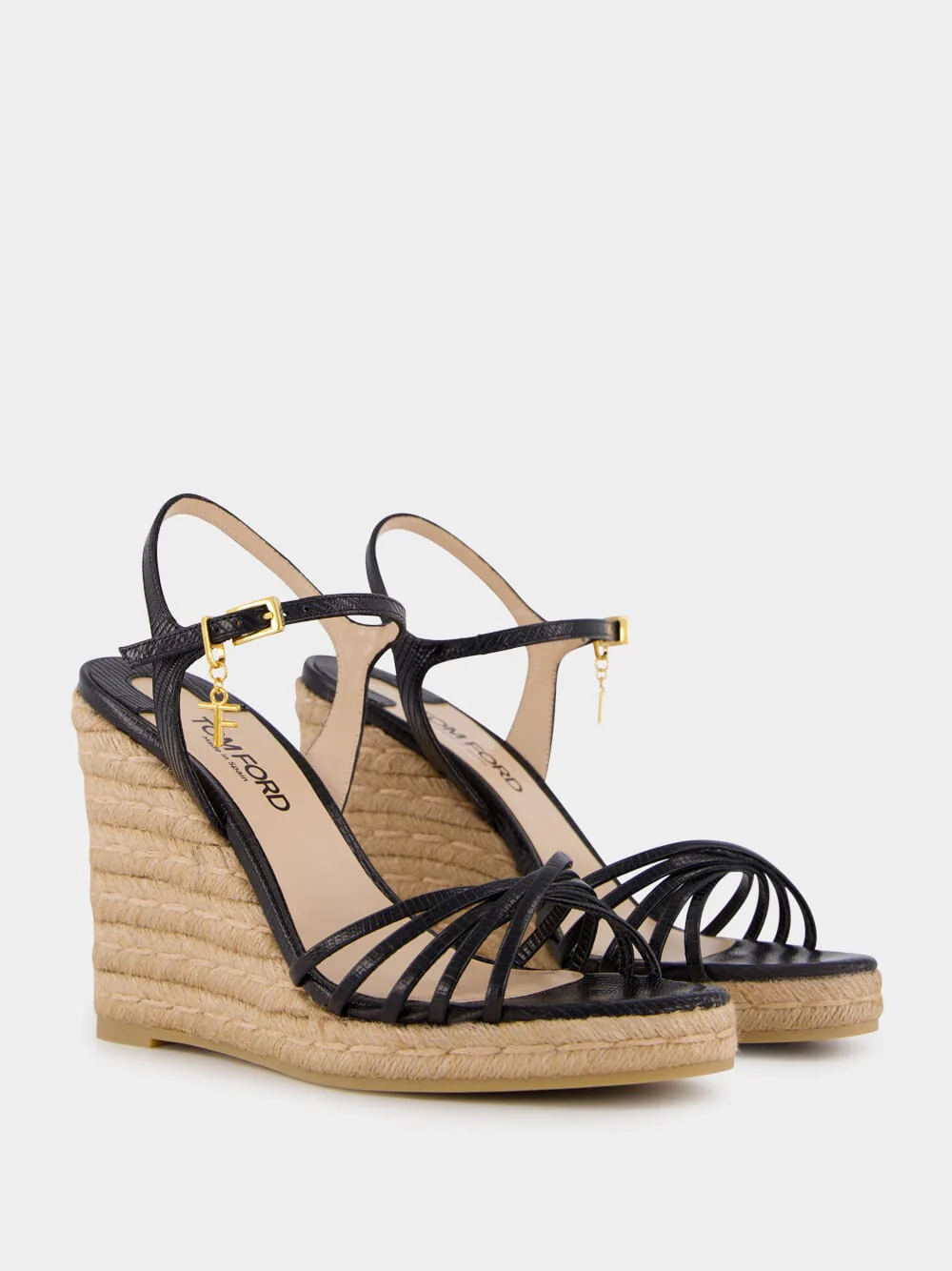 Black Printed Lizard Leather Cabana Wedge Espadrille - Image 3