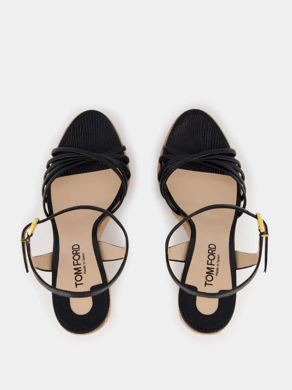 Black Printed Lizard Leather Cabana Wedge Espadrille - Image 4