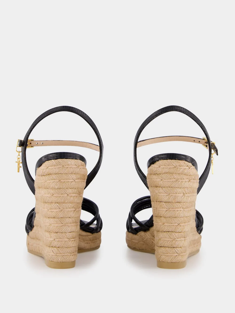 Black Printed Lizard Leather Cabana Wedge Espadrille - Image 5