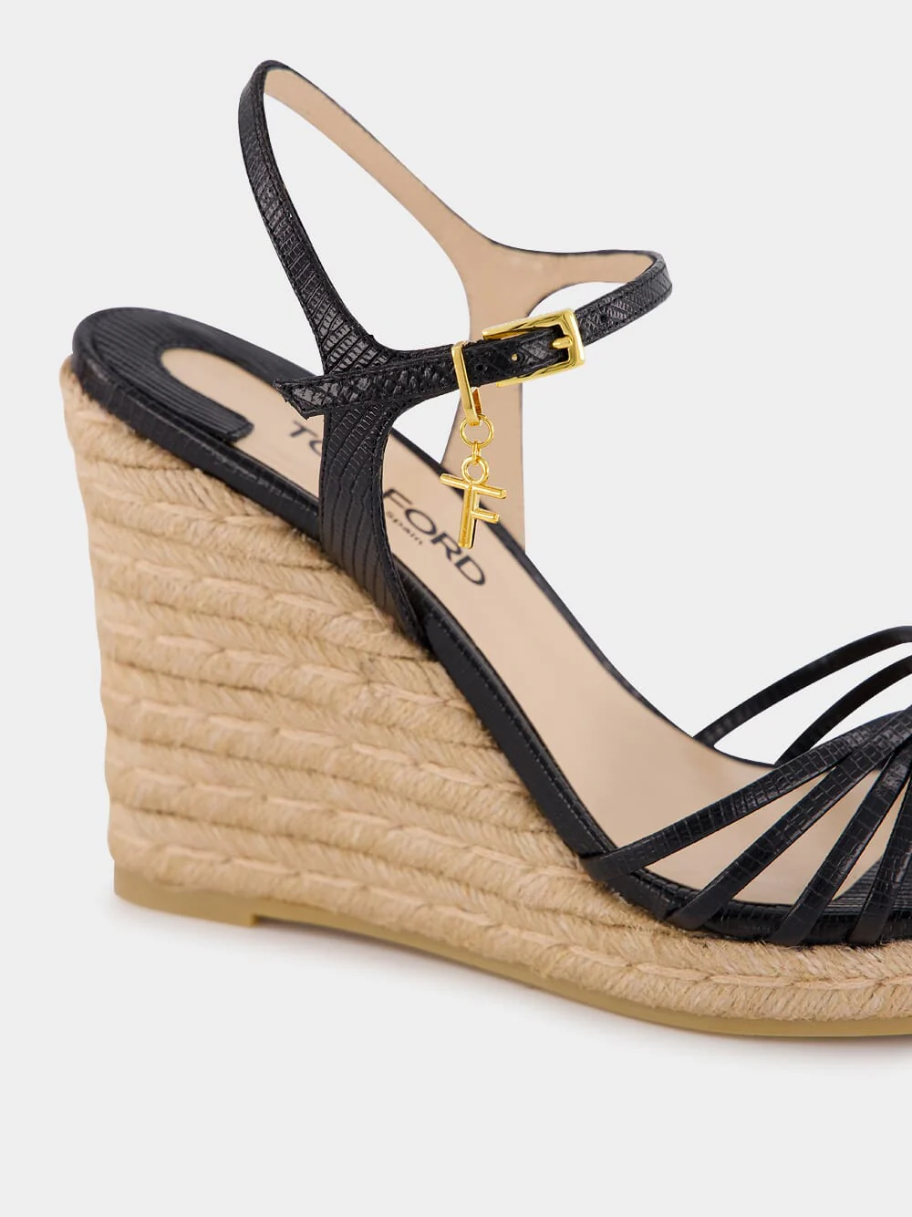Black Printed Lizard Leather Cabana Wedge Espadrille - Image 6
