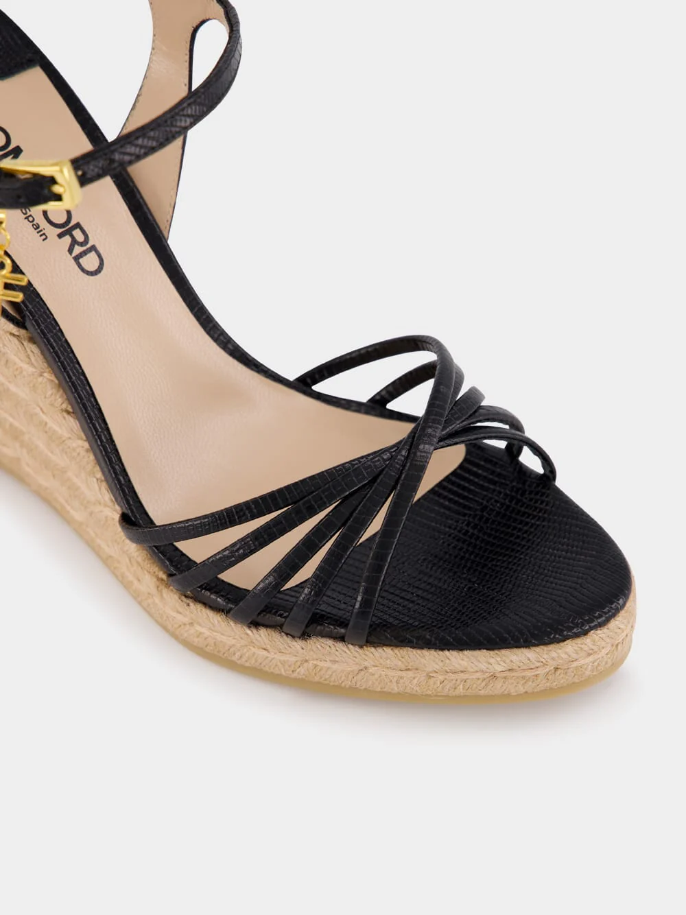 Black Printed Lizard Leather Cabana Wedge Espadrille - Image 7
