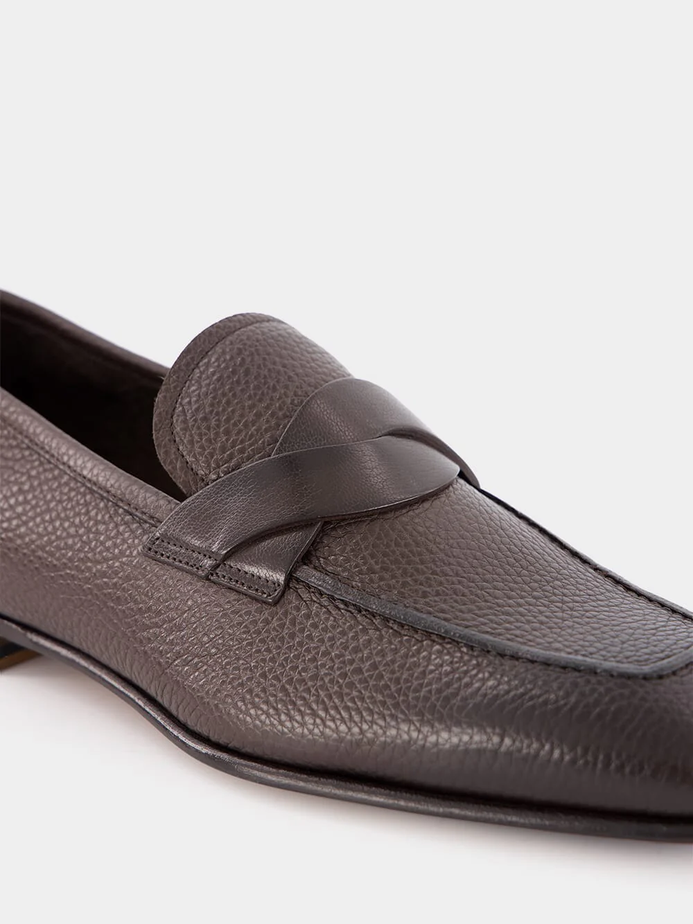 Brown Grain Leather Twisted Band Loafers - Image 6