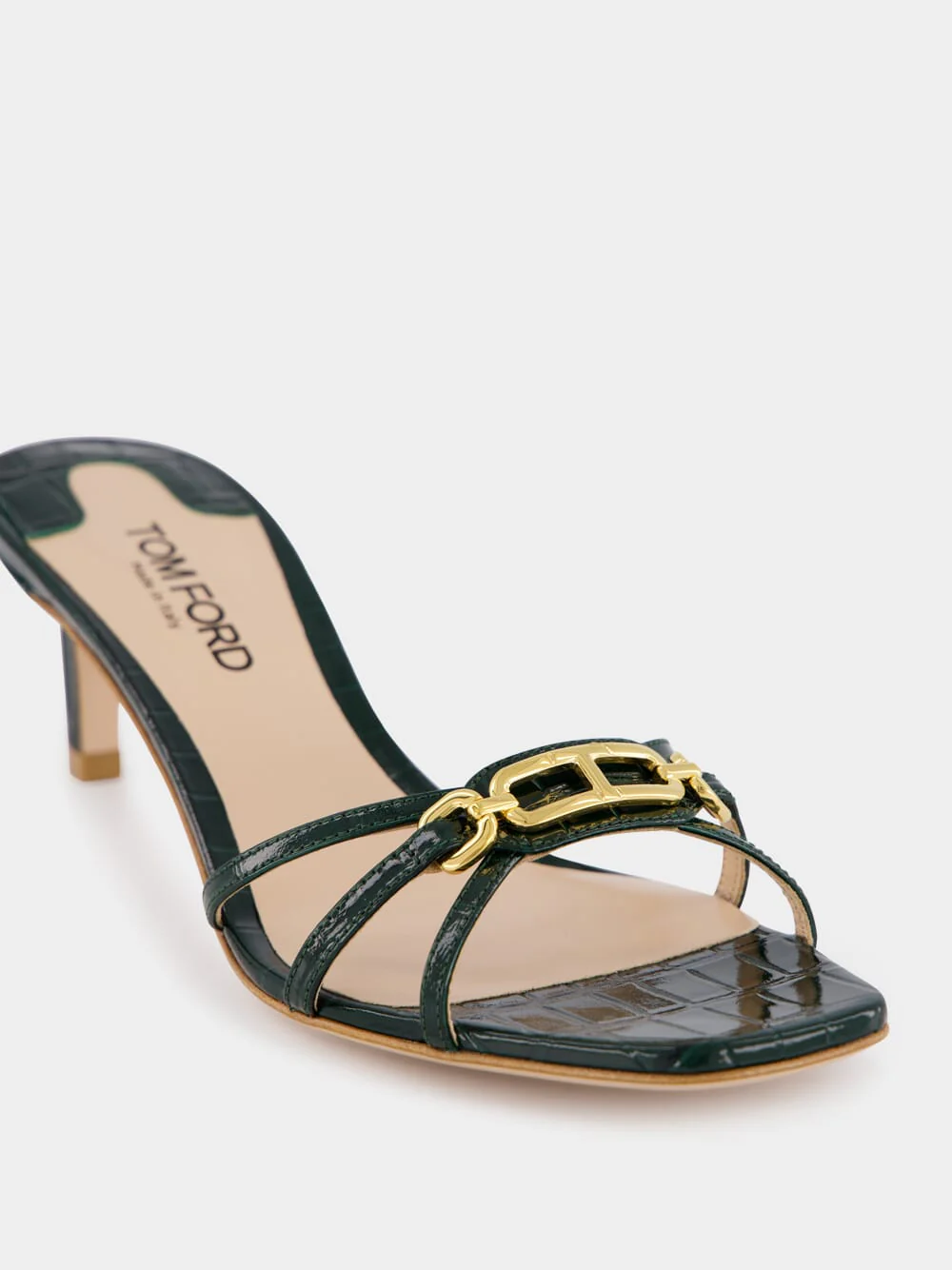 Dark Green Crocodile-Stamped Leather Mules - Image 6
