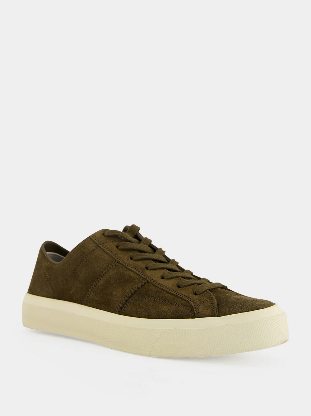 Khaki and Cream Suede Lace-Up Sneakers - Image 2