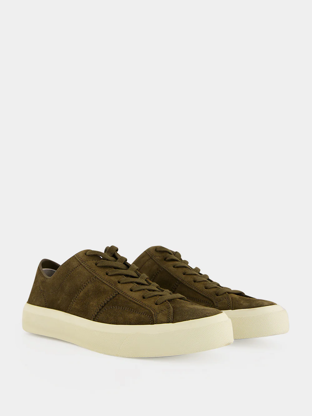 Khaki and Cream Suede Lace-Up Sneakers - Image 3