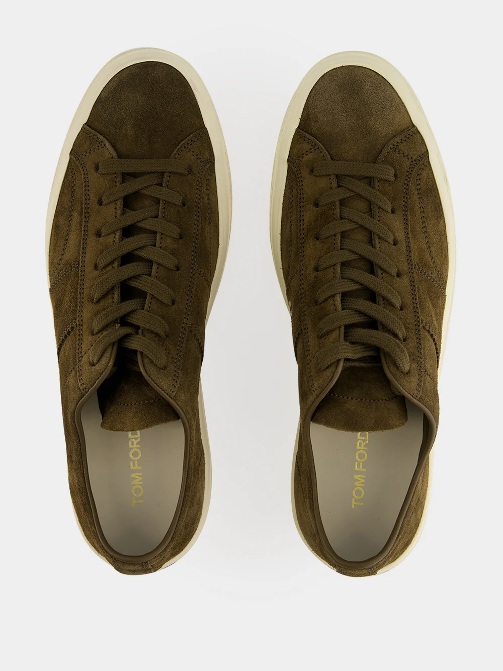 Khaki and Cream Suede Lace-Up Sneakers - Image 4