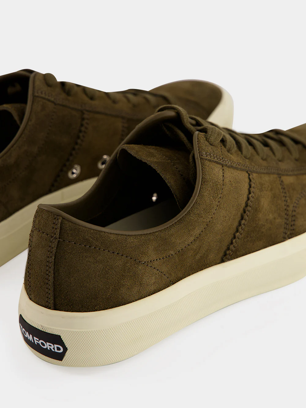 Khaki and Cream Suede Lace-Up Sneakers - Image 6