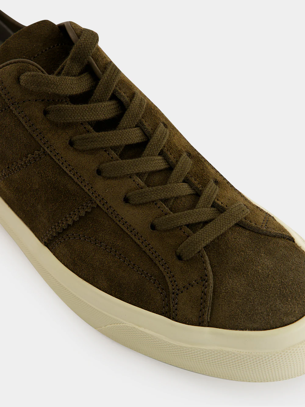 Khaki and Cream Suede Lace-Up Sneakers - Image 7