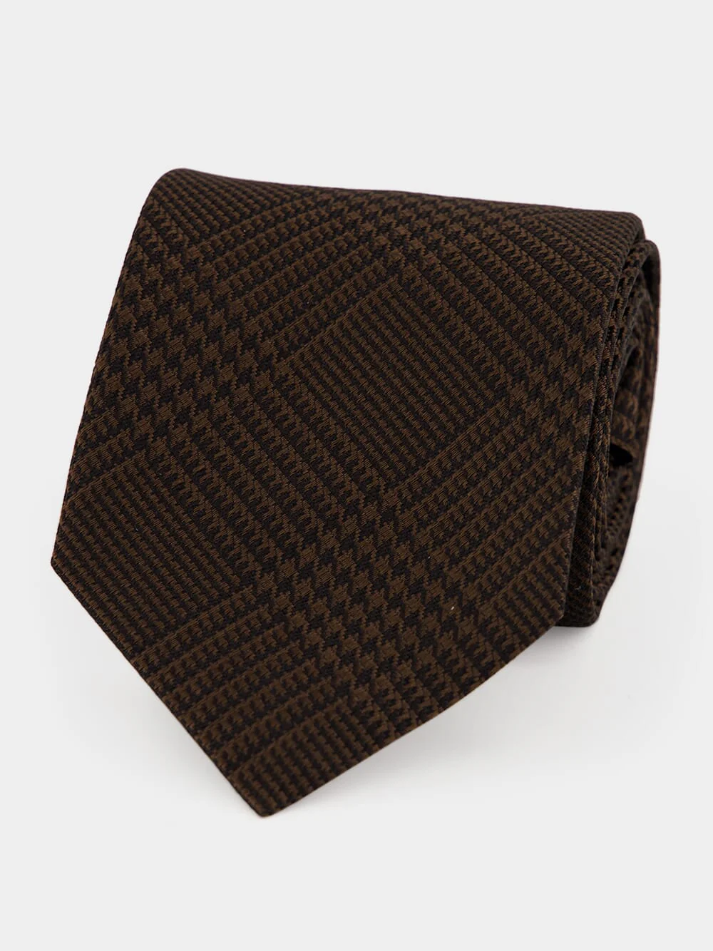 Dark Chocolate Prince of Wales Mulberry Silk Tie