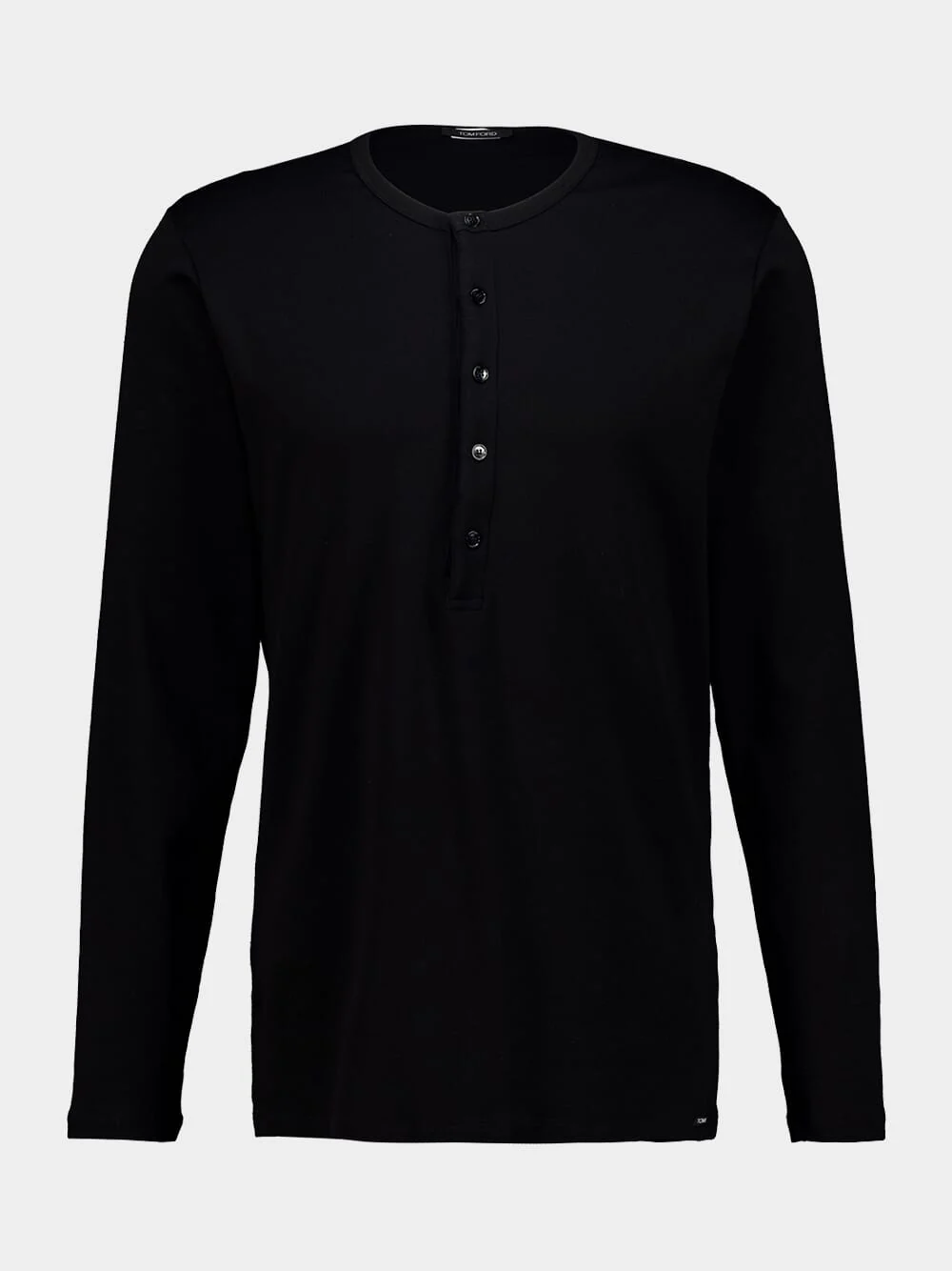Black Cotton Stretch Jersey Henley Top