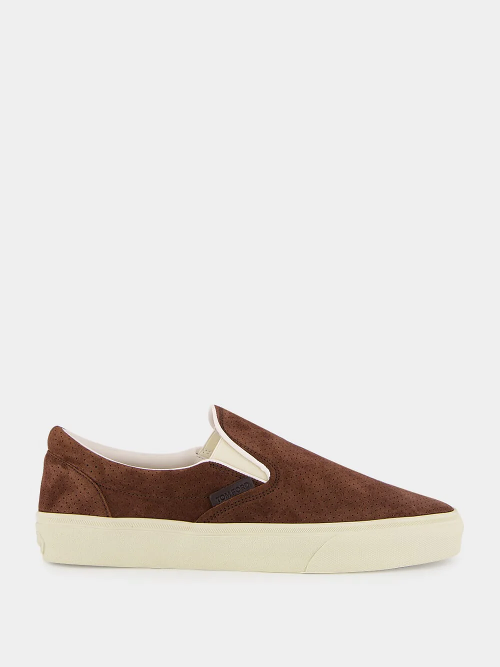 Walnut and Cream Perforated Suede Jude Slip-On Sneaker