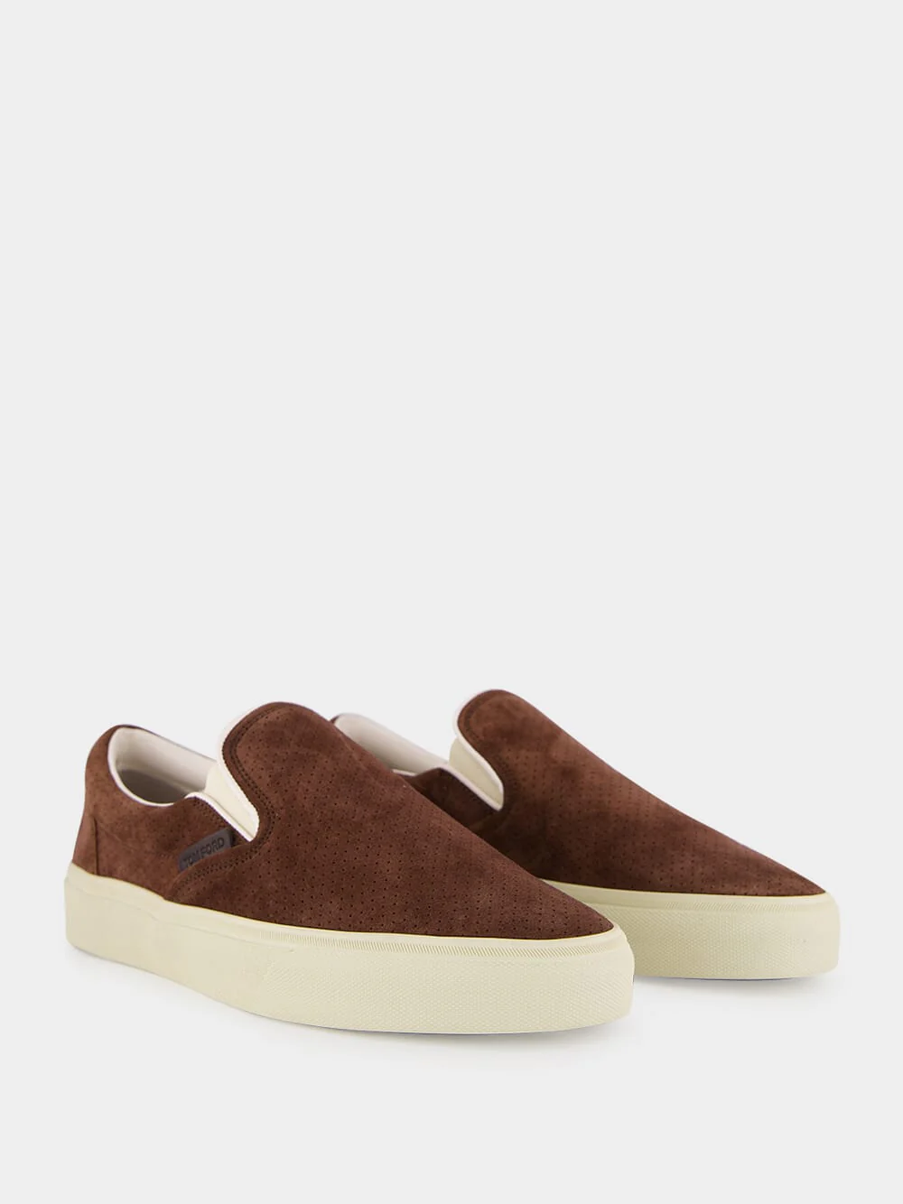 Walnut and Cream Perforated Suede Jude Slip-On Sneaker - Image 3