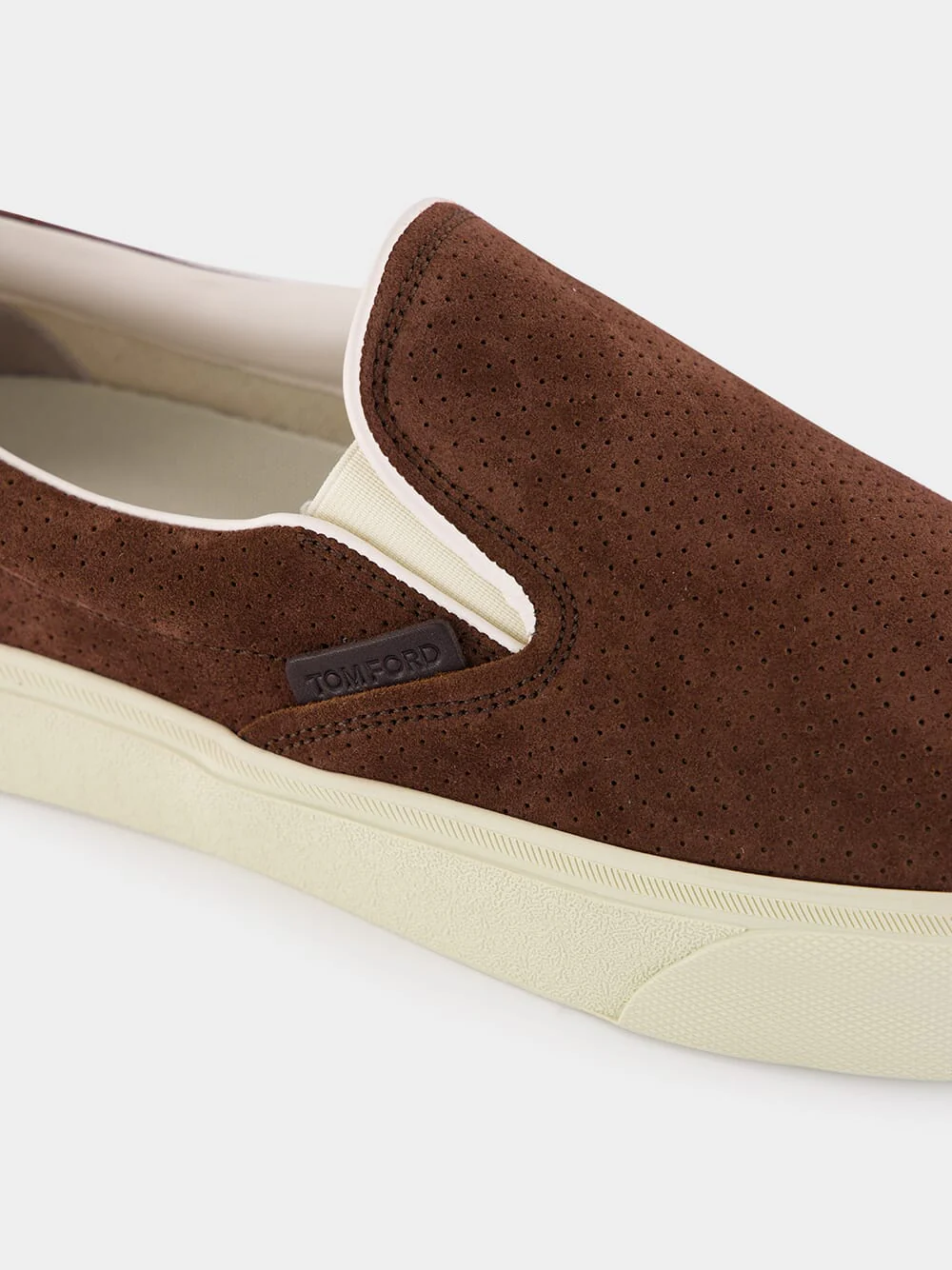 Walnut and Cream Perforated Suede Jude Slip-On Sneaker - Image 7