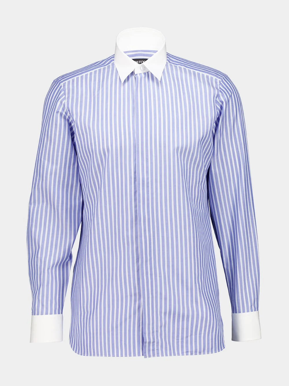 White and Blue Cotton Stripe Shirt - Image 2