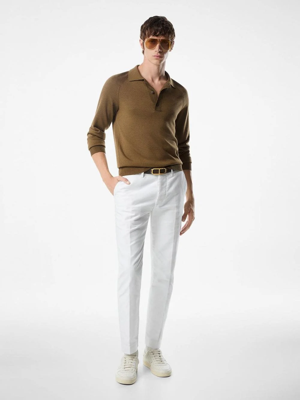 White Cotton Satin Chino Trousers