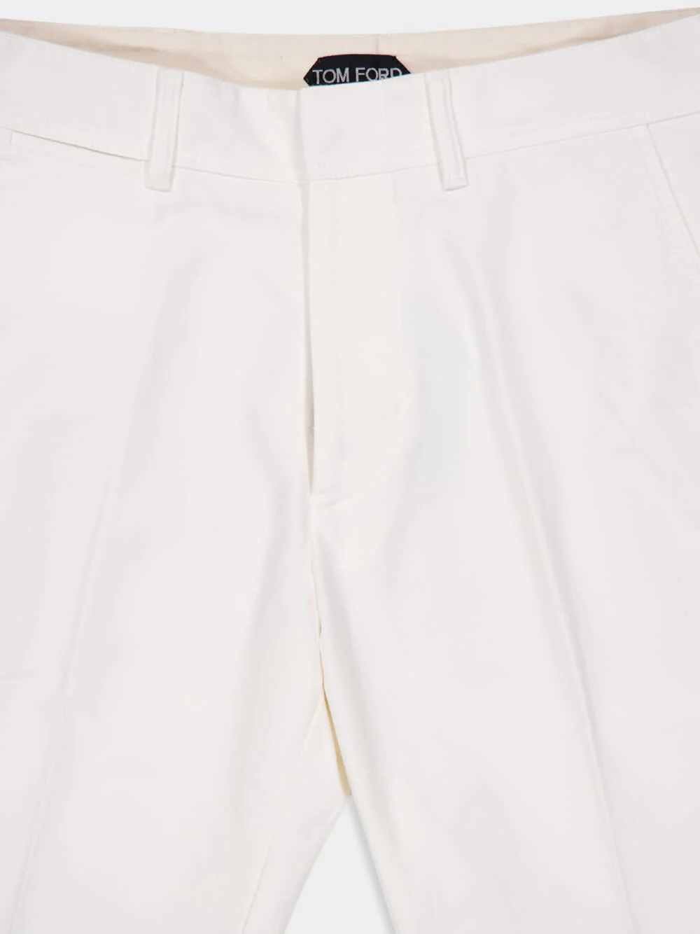White Cotton Satin Chino Trousers - Image 5