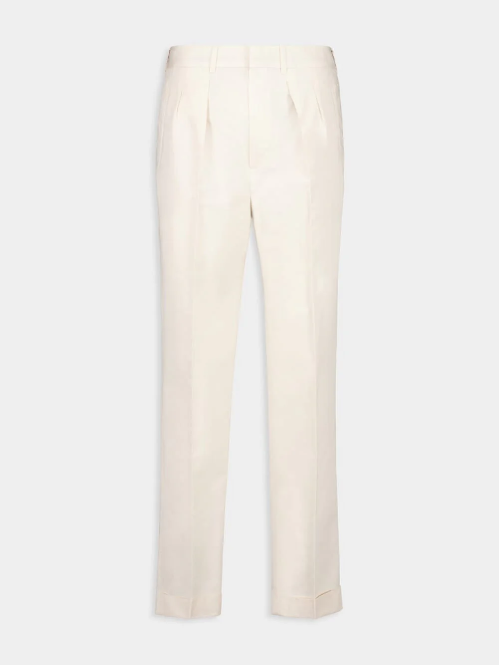 White Poplin Double-Pleat Fluid Cotton and Silk Chinos - Image 5