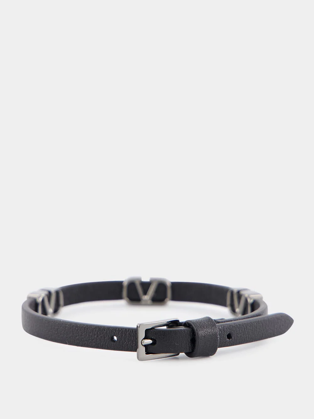 Black Leather Bracelet with Metal Logo - Image 2