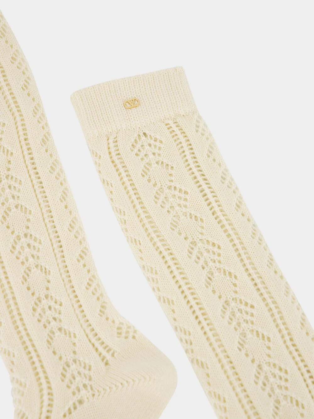 Butter Perforated Cotton Socks with VLogo - Image 4