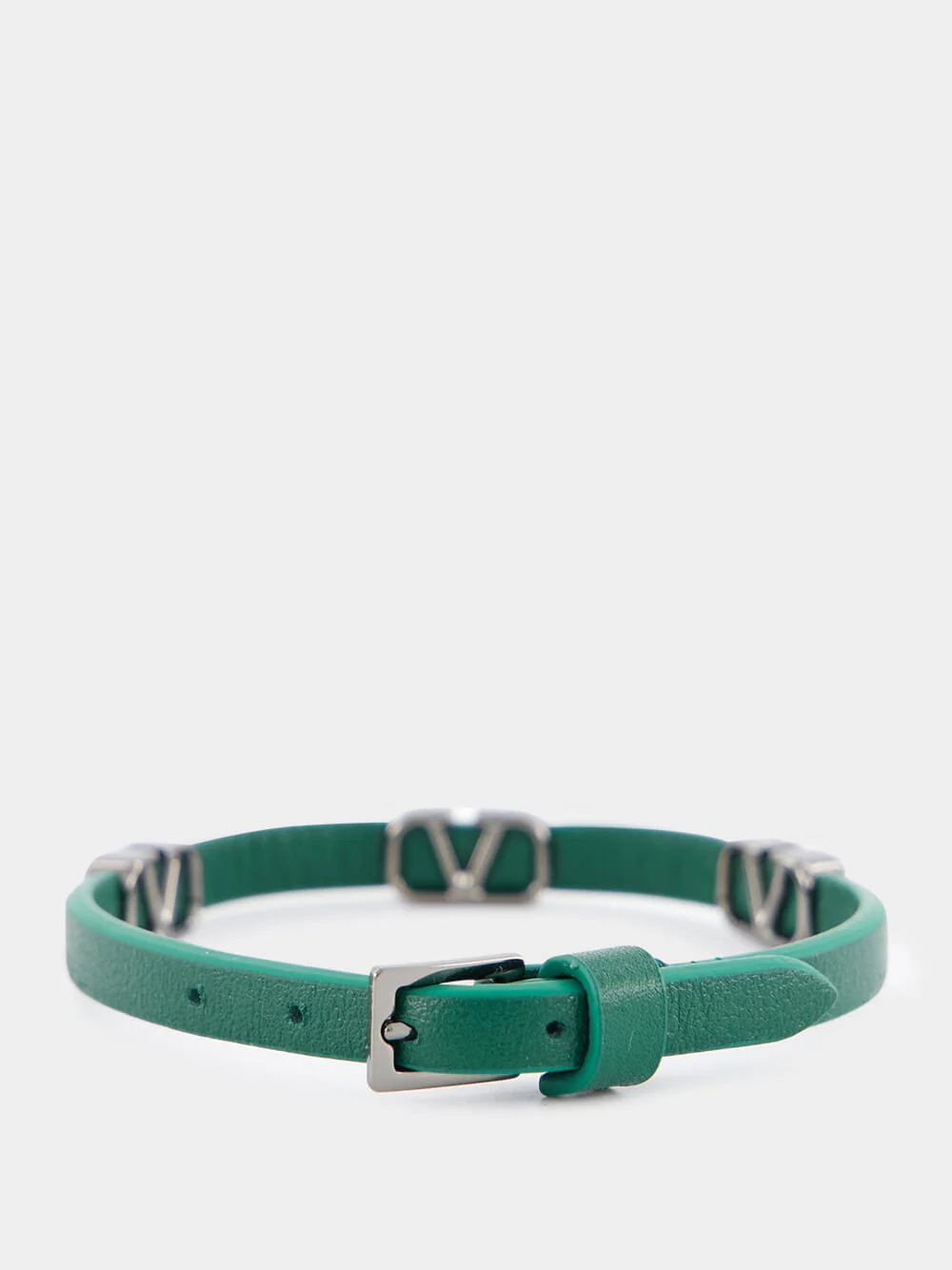 Green Leather Bracelet with Metal Logo - Image 2