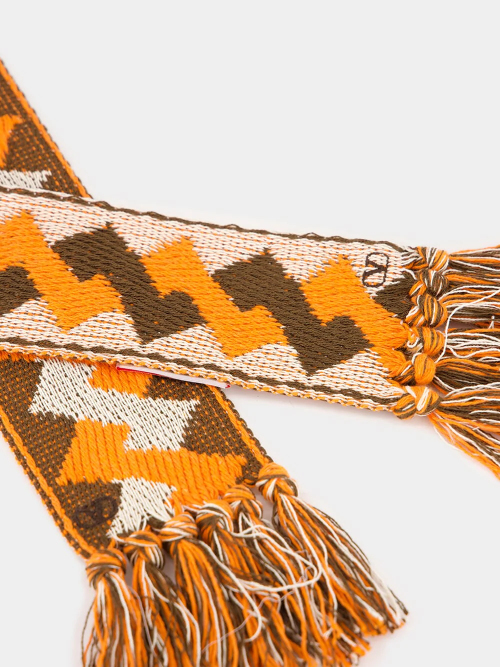 Orange Cotton Jacquard Scarf with Fringe - Image 3