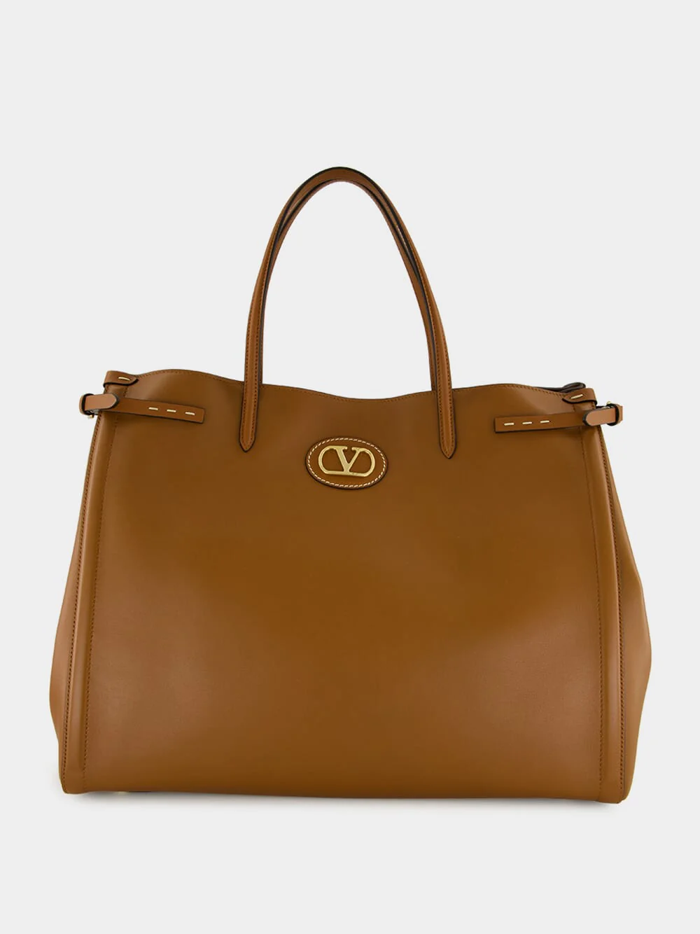 Antibes Large Calfskin Shopping Bag in Tobacco Brown